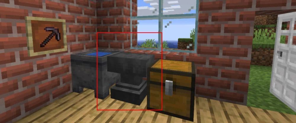 Anvil is the black stone in the middle (Image Credit: Minecraft)