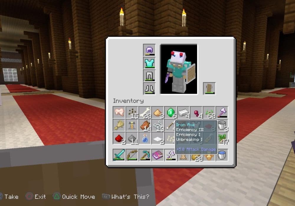 Break blocks faster with an axe enchanted with Efficiency (Image Credit: r/Minecraft)