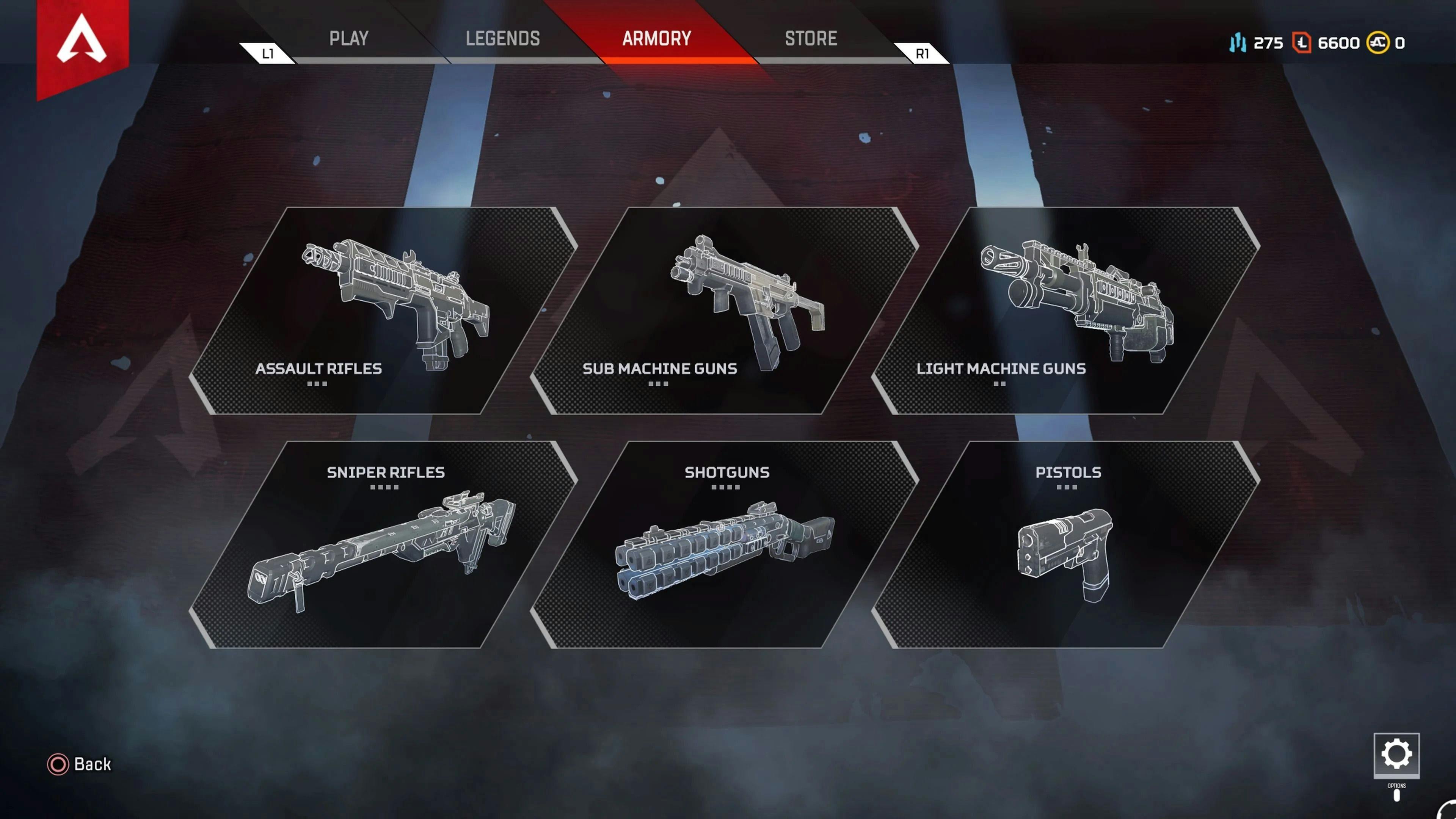 Apex Legends weapons menu screenshot