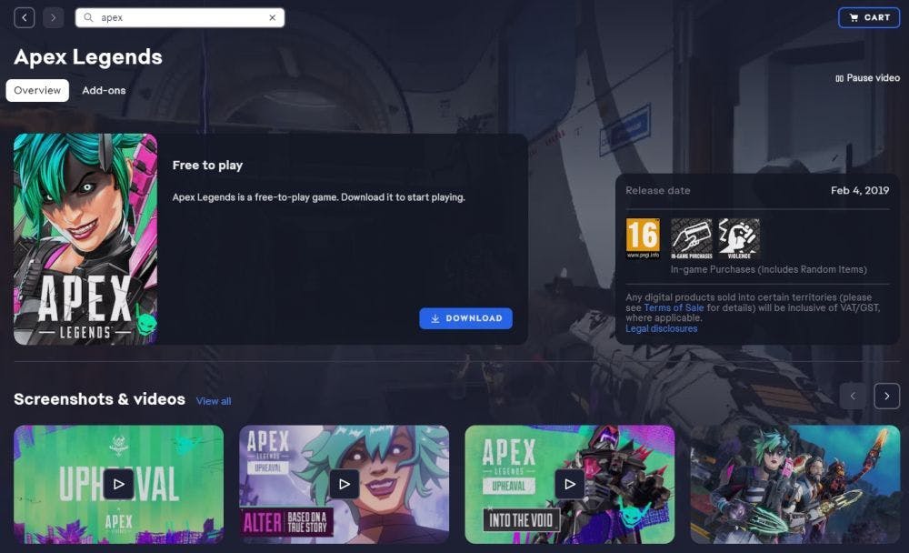 Apex Legends EA page