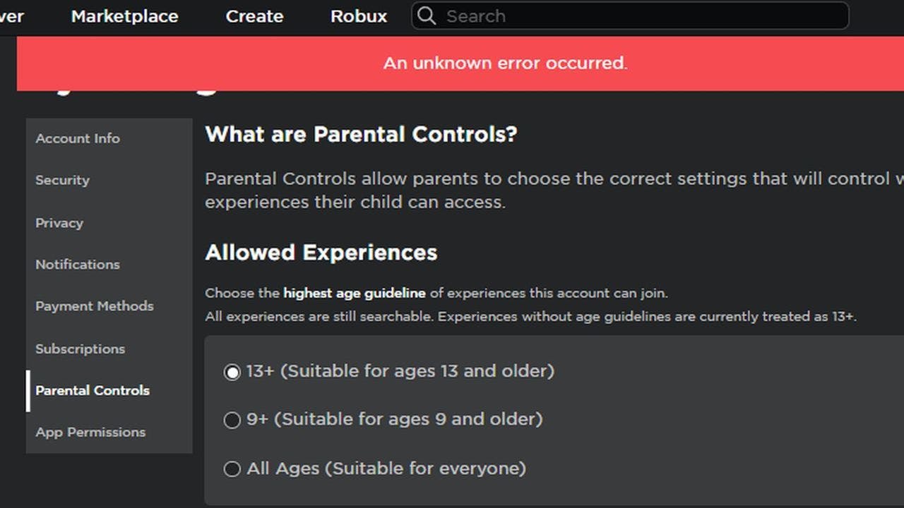 Roblox an unknown error occurred