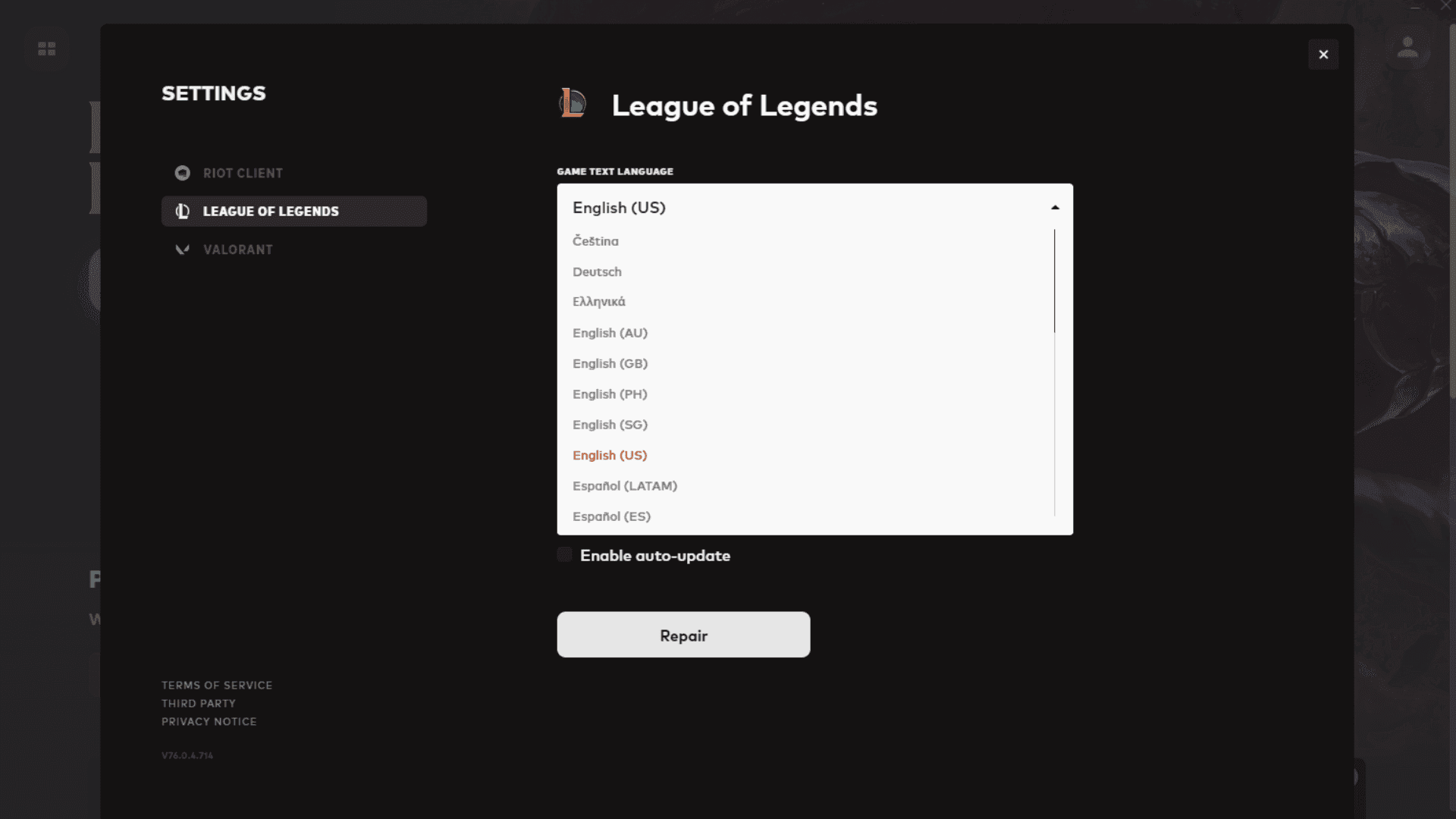 2. Select which language you’d like from the drop-down menu labeled “Language.” Then, save your changes and close the window.