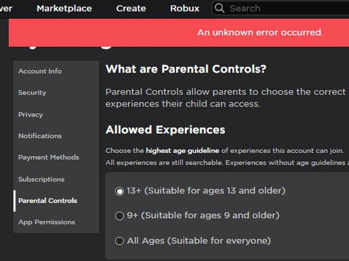 Roblox an unknown error occurred