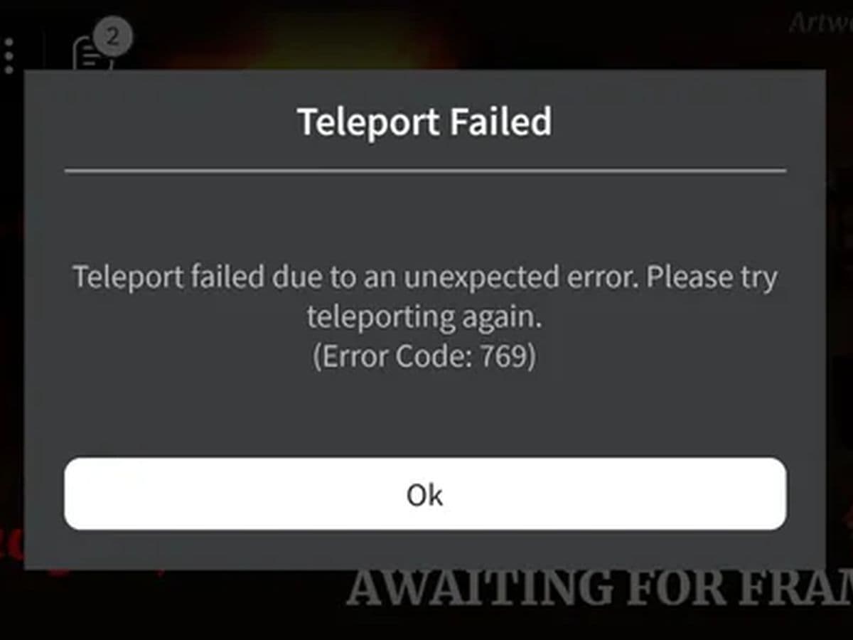 Roblox error code 769 teleport failed