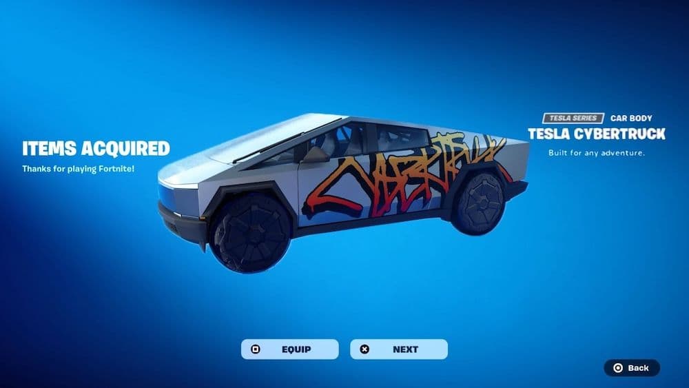 Tesla Cybertruck unlock screen in Fortnite