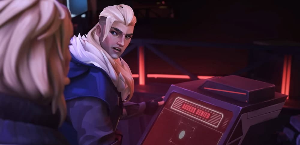 Sova at a computer screen that reads "Access Denied" in VALORANT