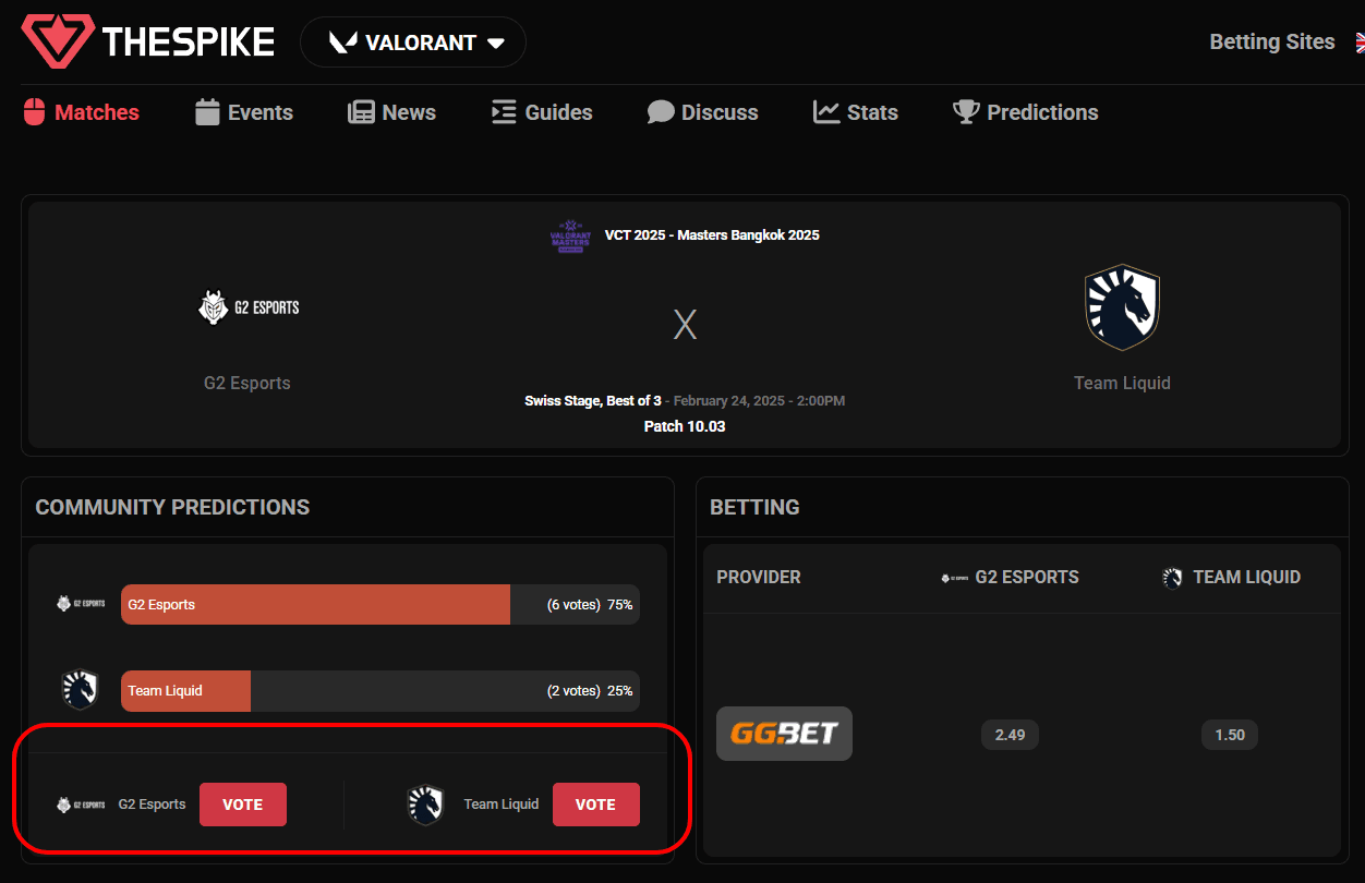 Go to any match to vote on who you think wins