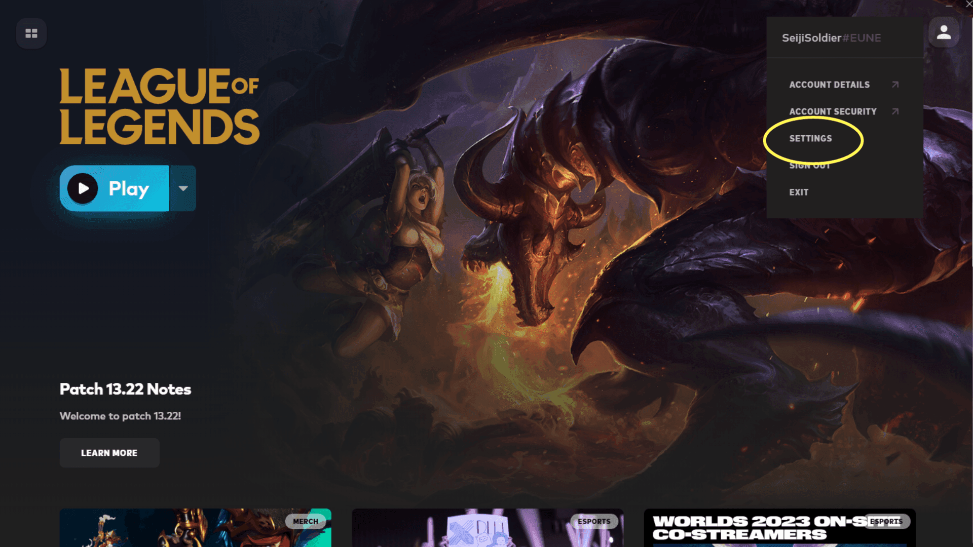 1. Click the profile icon at the top-right of your Riot client, and click “Settings.”