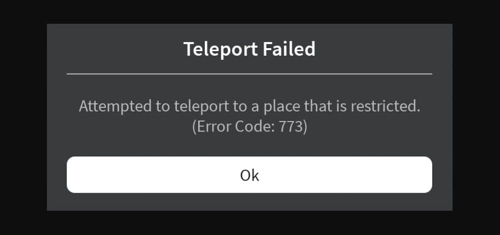 Roblox error code 773