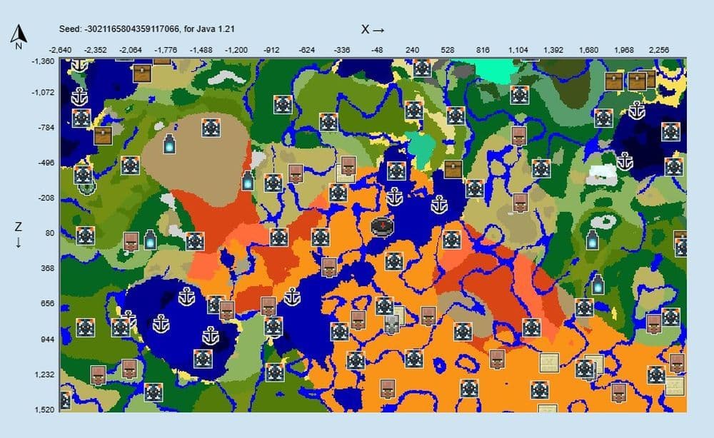 Central Lake with Villages Seed Code: -5004680319897252461 (Image Credit: Screengrab via Chunkbase)
