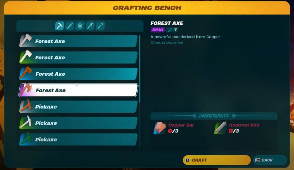 Here is an image of the Epic Forest Axe (Image Credit: Games & Apps Tutorials on YouTube)