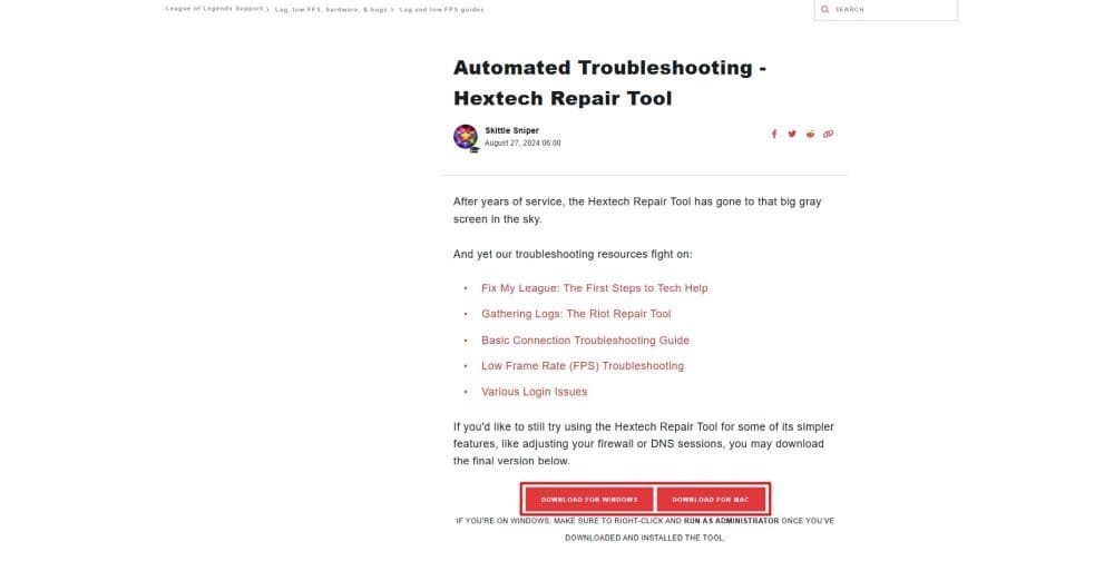 Download the right Hextech Repair Tool based on your operating system (Screengrab via Riot Games)