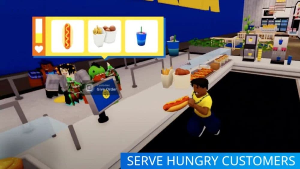 You can hand out hot dogs and soda to customers who get in line after walking through the store’s labyrinths, just like the real IKEA experience. (Image Credit: IKEA on Roblox)