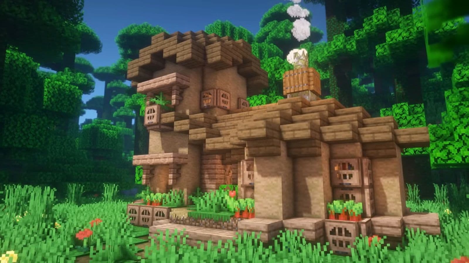 A jungle house built in Minecraft