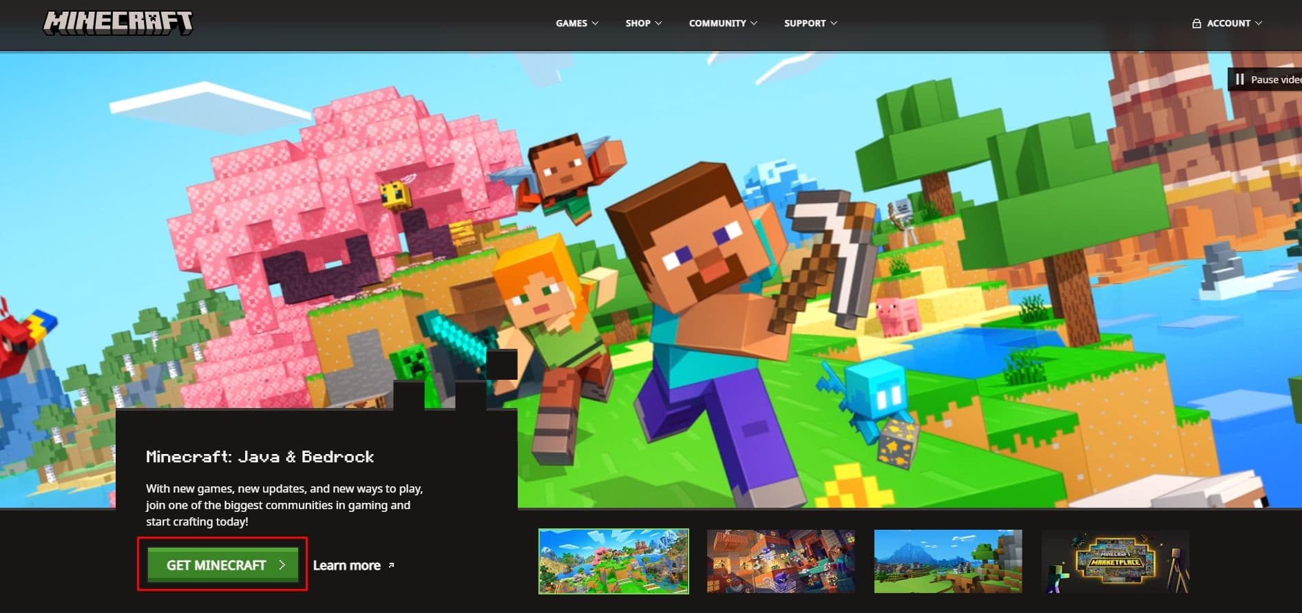 Minecraft download page