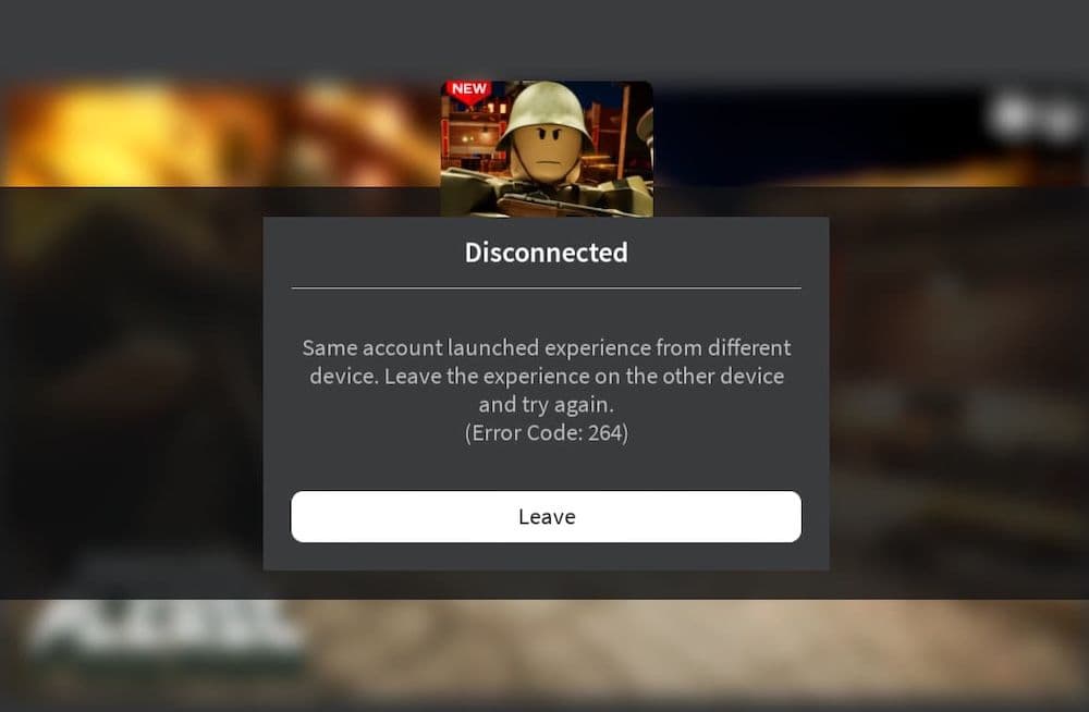 Image of Roblox error code 264
