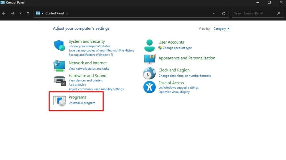 You can find “Uninstall a program” section on Control Panel (Image Credit: THESPIKEGG)